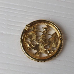 Vintage Christmas Tree Monet Brooch with org box 3 trees in circle w/rhinestone