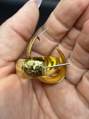 Vintage Large Thick Who Like Golden Flower Etched Earrings