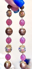 STUNNING Antique Wedding Cake, Pink Opalescent & Aventurine Art Glass Necklace