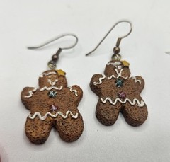 Vintage Christmas Themed Holiday Earrings Gingerbread Man Snow Flake Lot Y2K Era