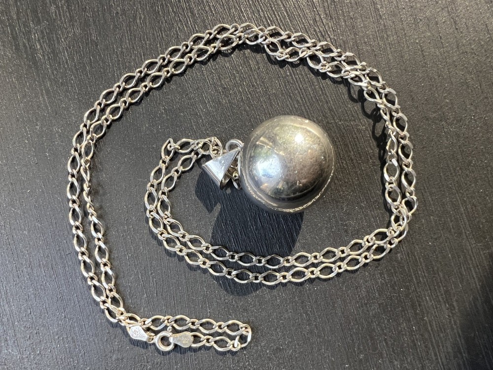VTG Italy 925 Sterling Silver Harmony Ball Orb Pendant Necklace Modernist 30g