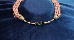 Vintage Pink Choker Multi Stand Necklace Woven Rice Boho Chic Southwestern