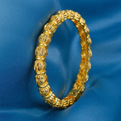 1Pcs Gold Tone Carved Bangle Set for Women, Vintage Textured Hinged Bracelet, Et