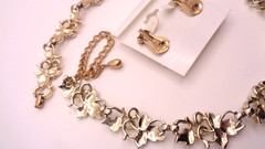 Vintage Signed Sarah Coventry Ivy Leaf Necklace Bracelet and Clip Earring Set