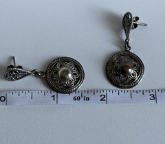 Vintage 950 Sterling Silver Dangling Earrings Ladies 1.50” Round Domed 8.17g