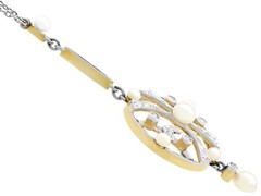 Antique 0.24 Ct Diamond and Seed Pearl, 14k Yellow Gold Pendant, Circa 1910