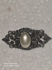 Vtg Sterling Silver Faux Pearl Marcasite Brooch Pin Art Deco Or Victorian