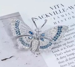 3Ct Round Cut Real Moissanite Butterfly Brooch Pin Pendant 14K White Gold Plated