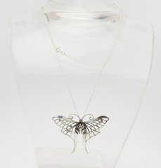 Unusual vintage frog riding a moth sterling silver pendant necklace
