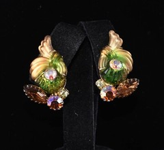 Incredible EDLEE Green & Amber CORNUCOPIA Molded ART GLASS Necklace Bracelet ER