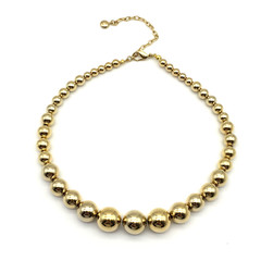 Vintage H Signed Bright GoldTone Metal Ball Beads Graduated Choker 14″ Necklace