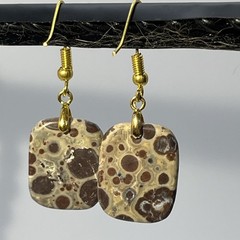 Asteroid Jasper Gold French Wire Earrings Natural Gemstone Earthy Cosmic Casual