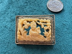 Antique Chinese Silver Tone Highly Detailed 3D Hand Carved Pin / Brooch
