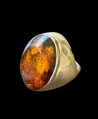 Modernist Baltic Amber Sterling Silver Dome Ring Size 8 Heavy 36.0g