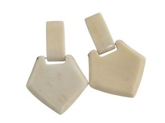 Vintage Horn Bovine Bone Earrings Pierced Cream Articulated Door Knockers