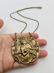 Vintage Style Art Nouveau Fairy Goddess Enchanted Forest Medallion Necklace 18in