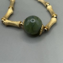 24 Inch Bamboo Link Necklace w/ Sterling Clasp & Faux Green Bead – 41.3g
