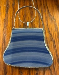 ART DECO STYLE PURSE Blue Swirl “BROKEN CHINA” BROOCH or PENDANT Silver Alloy