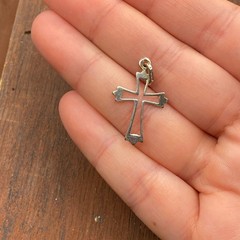 Vintage 925 Sterling Silver Cross Openwork Design Pendant Bracelet Charm