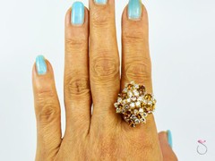 Vintage Designer Fancy Vivid Orange & White Diamond Floral Cluster Ring