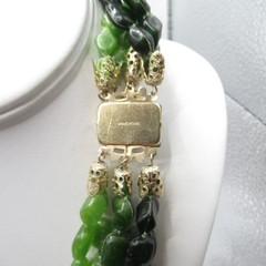 Three Shade Multi-strand Beaded Necklace Greens Black Hong Kong Vintage