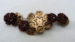1 5/8″ WIDE ANTIQUE VINTAGE BOHEMIAN GARNET GOLD GILT STERLING SILVER BRACELET