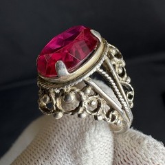 Vintage Ring Silver 875 Soviet Era Ruby size 6.5