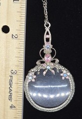 Vtg Pastel Pink Blue Rhinestone Magnifying Glass Jewelry Loupe Pendant Necklace