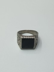USSR Signet Ring with Black Overlay and Enamel 21mm Brass Chrome Good condit