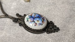 Vintage Soviet Necklace, Floral Rostov Finift Pendant, USSR Jewelry