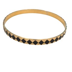 Napier Vintage Gold Tone Black Enamel Diamond Cut 7.5″ Bangle Bracelet