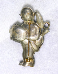 Vintage 1930’s Organ Grinder Enamel Pot Metal Rhinestone Brooch Parrot Umbrella