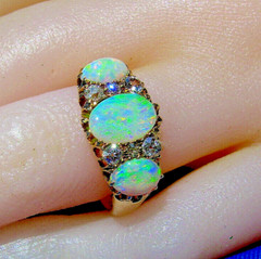 Original EARTH MINED OPAL DIAMOND ART Deco Engagement Ring Antique 18K GOLD BAND