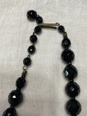 Vintage M.I. Western Germany Black Faceted Glass Necklace 16” + Earrings