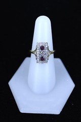 18K Two-Tone VINTAGE 3 Stone Ruby & 0.66ctw SI1/I Diamond Ring Size 7.5- 13945