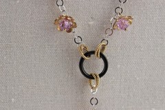 Sterling silver and gold over silver Y drop style necklace purple crystals 19″