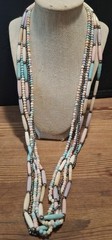 Vintage Pastel Buffalo Bone Beaded Necklace 4 Strand Southwestern Boho 35”