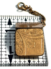 Victorian 6g Gold Filled Square Locket w/ Chain C&QR Etching Photo Cover Intact