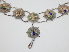 VTG 1940s Asian Silver Spiders on Spider Webs Necklace and Bracelet Set (CF110)