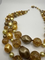 Japan Choker Necklace w/ Faux Pearl Crackled Lucite Gold Tan Yellow