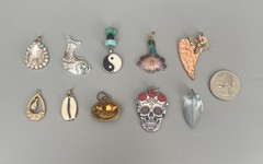 VTG Lot 10 Pendants Mixed Materials Cloisonné Acrylic Metal Enamel