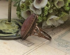 Estate Jewelry Marquise Ring Rare Vintage Soviet Agate Silver 875 USSR Size 10.5