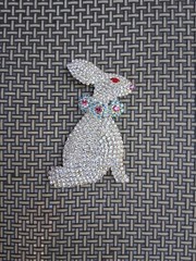 Beautiful Huge Rhinestone Bunny Brooch with Beaded Decorative Bag Vintage