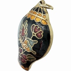 Vintage Cloisonné Butterfly Ginger Jar Pendant Gold Tone Floral Enamel Charm