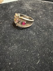 10k White Gold Mother’s Ring with 5 Natural Gemstones 3.1 Grams Size 6
