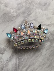 Vintage B David Signed Multicolor Crown Brooch