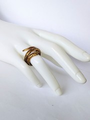 Spain 18kt Gold Chased Brass Coiled Snake Ring Size 8.5 7g