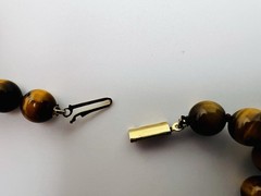 VTG Estate Tiger’s Eye Hand-Knotted Necklace Gemstone Beads Barrel Hook Clasp