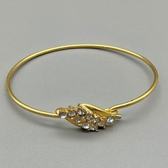 Vintage Bangle Bracelet Womens Gold Tone Rhinestone Costume Jewelry 6.5 Inch