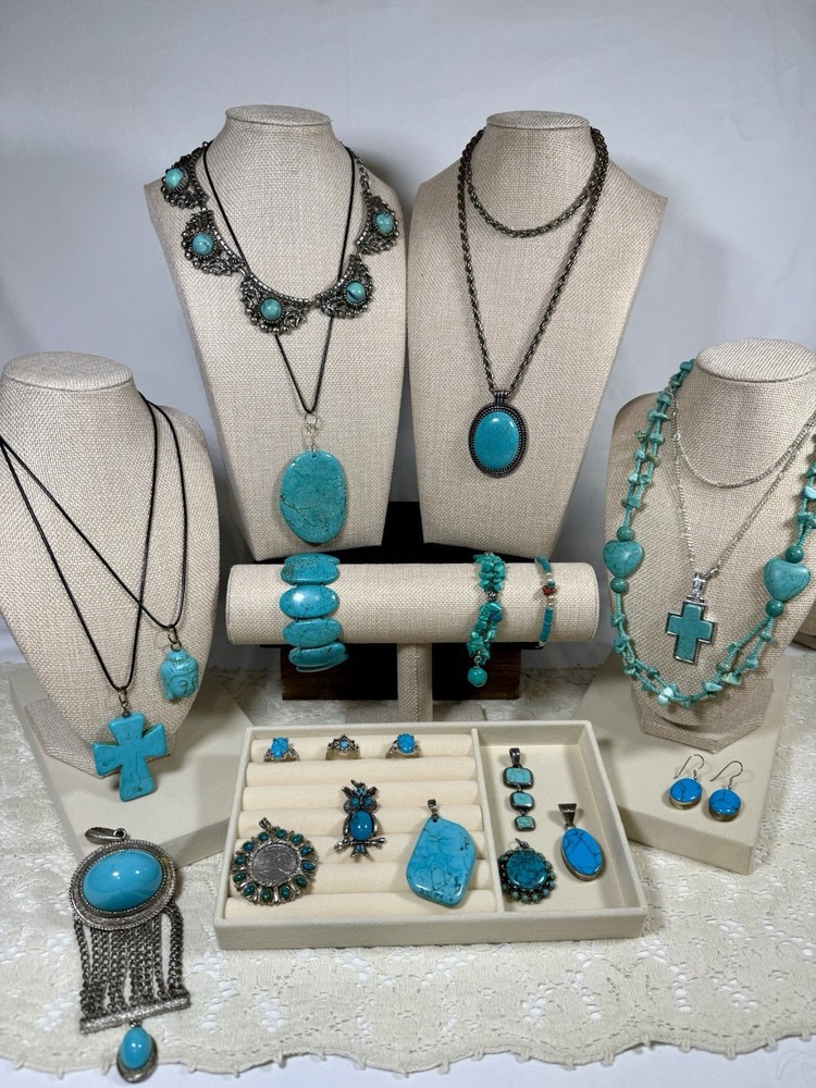 Vintage & Modern Estate 22 Pc Turquoise Inspired Jewelry Lot-All Wearable